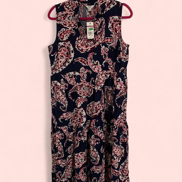 Crown & Ivy Navy Blue with Pink Paisley Design Sleeveless dress Size Medium NWT - Picture 1 of 6